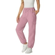 PINKSIR Womens Cargo Pants Mid Waisted Casual Pants Baggy Stretchy Joggers Trousers with 4 Pockets Purple Gray M